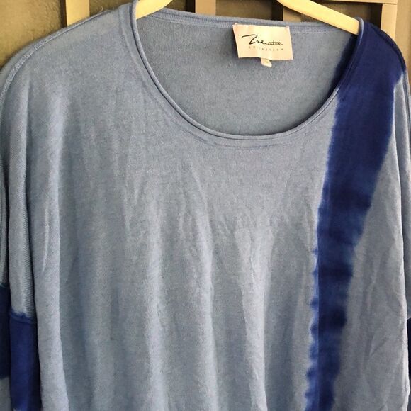 Zoe Cputure 100% silk Blue tie-dye lightweight knit top. Size L crop - Picture 7 of 7